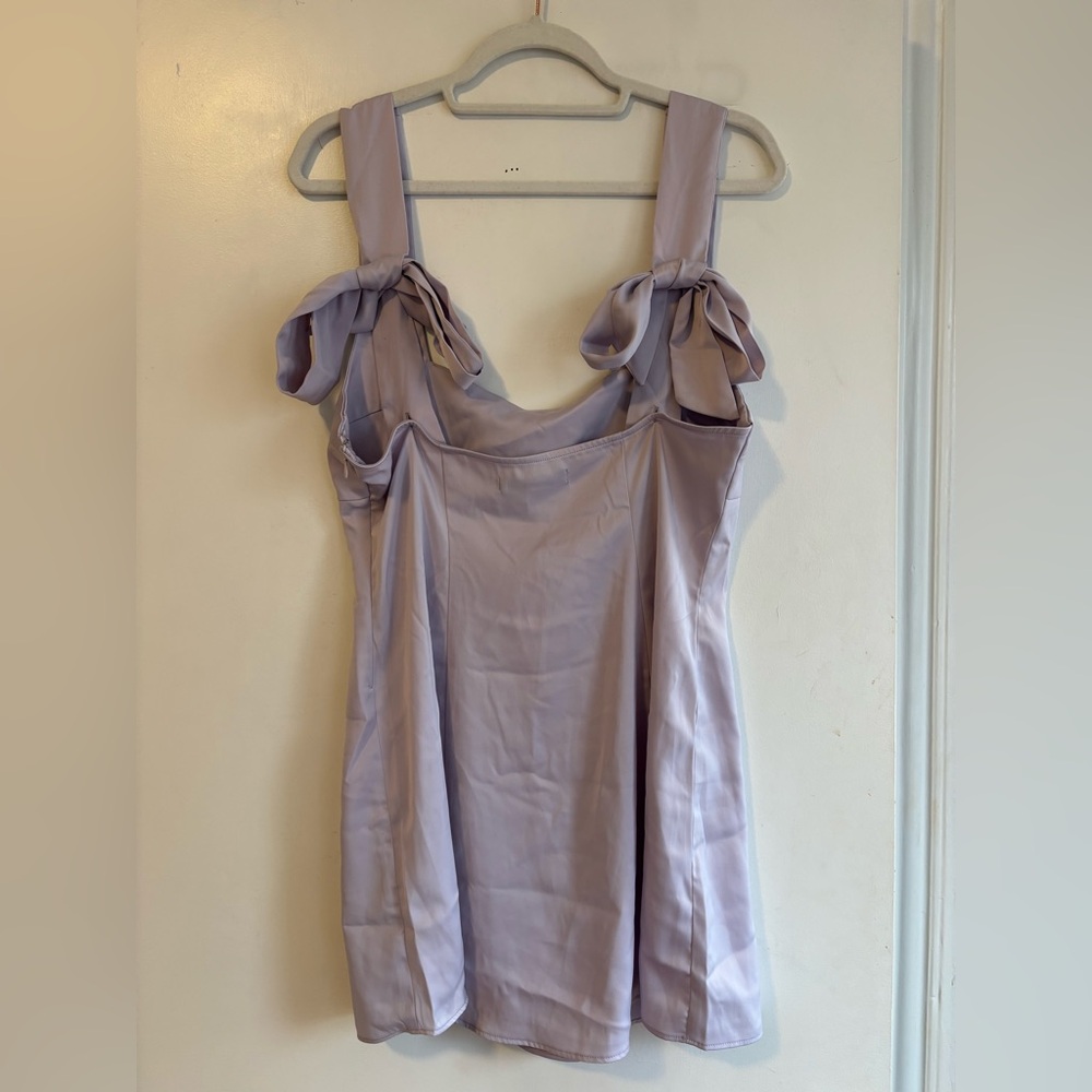 UO Bri Double Bow Satin Mini Dress - Lavender - Picture 5 of 7